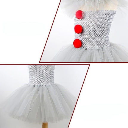 Kids Clown Dress Tutu Costume with Mask and Collar | Fun Halloween Outfit for Parties and Dress-Up Events