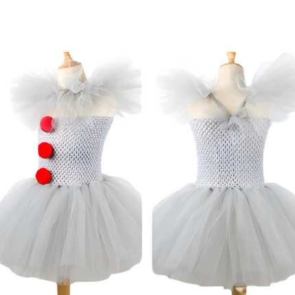 Kids Clown Dress Tutu Costume with Mask and Collar | Fun Halloween Outfit for Parties and Dress-Up Events