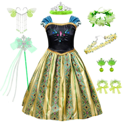 Princess Dress Halloween Costume with Puff Sleeves & Accessories Set | Festive Outfit for Kids' Costume Parties