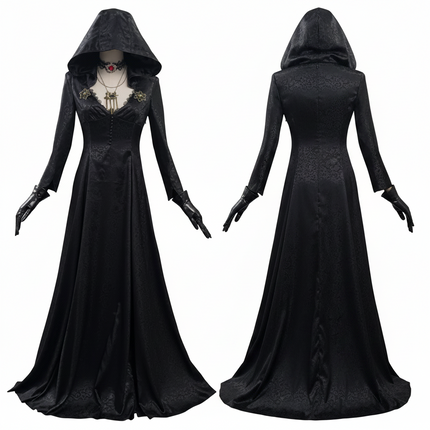 Gothic Vampire Costume with Elegant Hooded Dress | Complete Set for Halloween and Cosplay Events