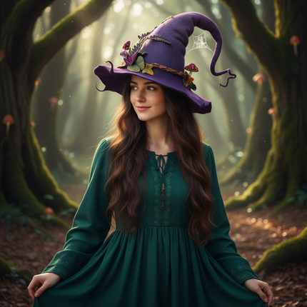 Witch Hat Costume Accessory with Floral Design | Adjustable Lightweight Hat for Halloween Celebrations