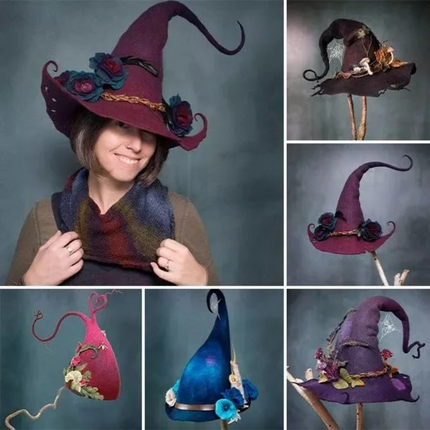 Witch Hat Costume Accessory with Floral Design | Adjustable Lightweight Hat for Halloween Celebrations