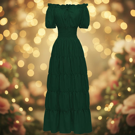 Womens Boho Maxi Dress with Off Shoulder Design | Elegant A-Line Summer Outfit for Garden Parties and Vacations