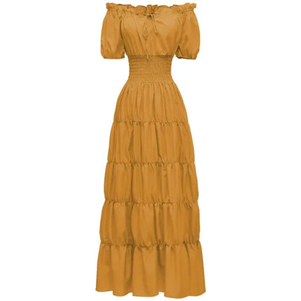 Womens Boho Maxi Dress with Off Shoulder Design | Elegant A-Line Summer Outfit for Garden Parties and Vacations