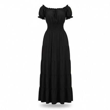 Womens Boho Maxi Dress with Off Shoulder Design | Elegant A-Line Summer Outfit for Garden Parties and Vacations