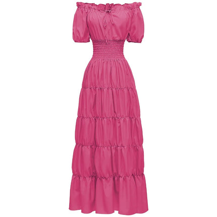 Womens Boho Maxi Dress with Off Shoulder Design | Elegant A-Line Summer Outfit for Garden Parties and Vacations