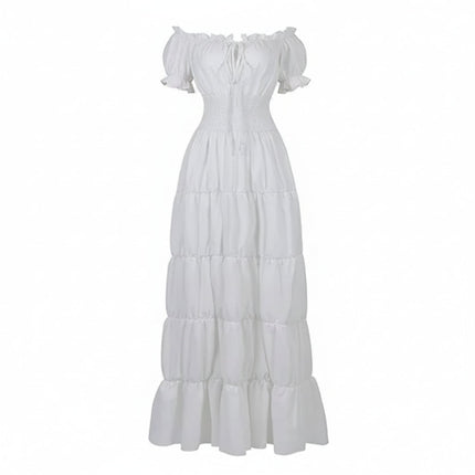 Womens Boho Maxi Dress with Off Shoulder Design | Elegant A-Line Summer Outfit for Garden Parties and Vacations