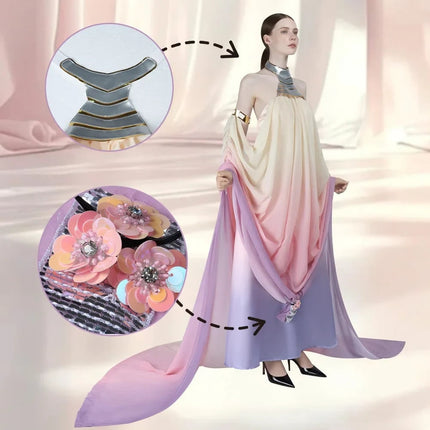 Womens Galaxy Princess Costume Dress with Flowing Design | Elegant Halloween Outfit for Cosplay and Themed Events