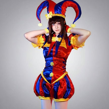 Womens Jester Costume Set with Hat, Gloves, and Socks | Bold Outfit for Halloween and Themed Parties