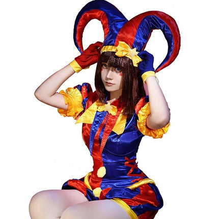 Womens Jester Costume Set with Hat, Gloves, and Socks | Bold Outfit for Halloween and Themed Parties