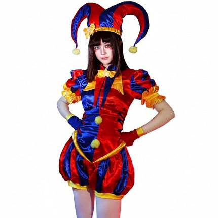 Womens Jester Costume Set with Hat, Gloves, and Socks | Bold Outfit for Halloween and Themed Parties