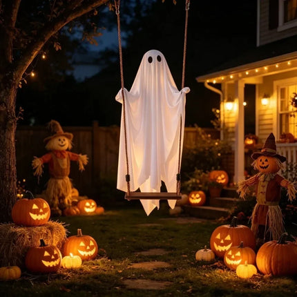 Remote-Controlled Halloween Ghost Decoration with Adjustable Brightness | Spooky Swing for Yard and Party Displays