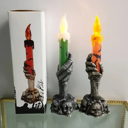 Skull Candle Holder with Spooky Design | LED Halloween Decoration for Eerie Atmosphere