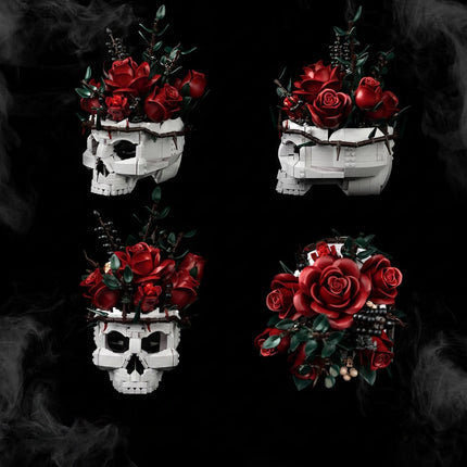 Skull Flower Arrangement with Gothic Design | Elegant Rose Accent for Unique Halloween Decor