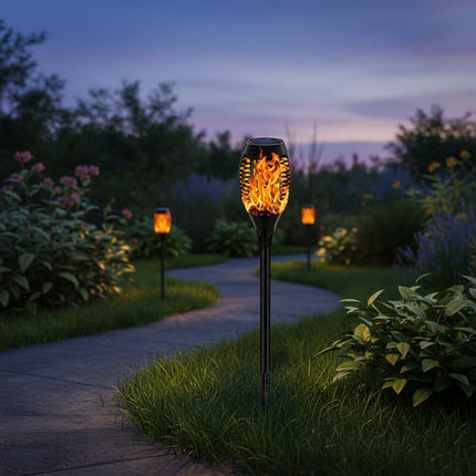 Solar Torch Light with Realistic Flickering Flame Effect | Solar Powered Outdoor Decoration for Halloween Garden