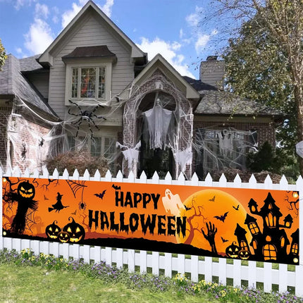 Halloween Banner Yard Sign with Pumpkin & Bat Design | Vibrant Outdoor Decoration for Spooky Celebrations