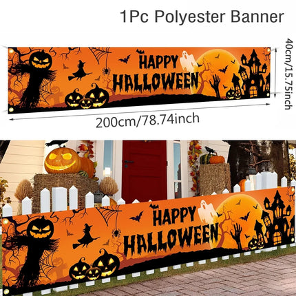 Halloween Banner Yard Sign with Pumpkin & Bat Design | Vibrant Outdoor Decoration for Spooky Celebrations