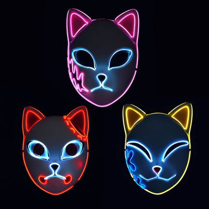 LED Cat Mask for Halloween with Light-Up Design | Comfortable Cosplay Accessory for Parties and Festivals
