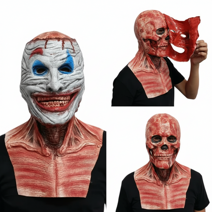 Full Face Halloween Mask with Removable Outer Layer | Scary Clown Costume Prop for Parties and Haunted Events