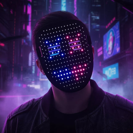 LED Halloween Full Face Mask with Bright Patterns | Light Up Your Costume for Parties and Festivals