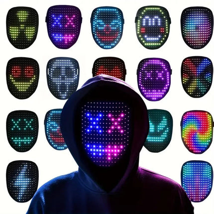 LED Halloween Full Face Mask with Bright Patterns | Light Up Your Costume for Parties and Festivals
