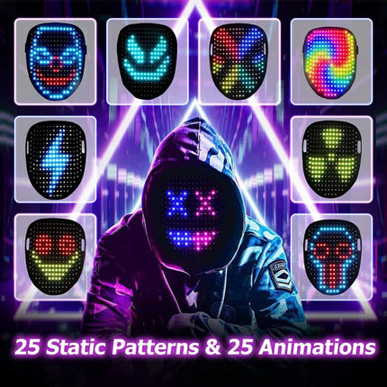 LED Halloween Full Face Mask with Bright Patterns | Light Up Your Costume for Parties and Festivals