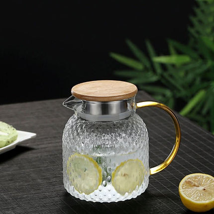 Glass Water Pitcher, Heat Resistant Glass Pitcher with Bamboo Lid, Glass Water Jug for Tea and Cocktails