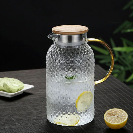 Glass Water Pitcher, Heat Resistant Glass Pitcher with Bamboo Lid