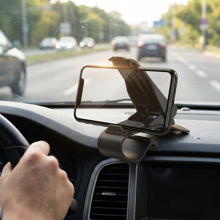 Car Phone Holder with Adjustable Grip & 360° Rotation | Universal Dashboard Mount for Safe Driving