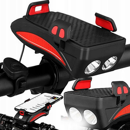 Bike Phone Holder with 4000mAh Power Bank, LED Light and 130 dB Bell, Anti-Slip Grip Mount, 3 Colors, for Cycling Navigation