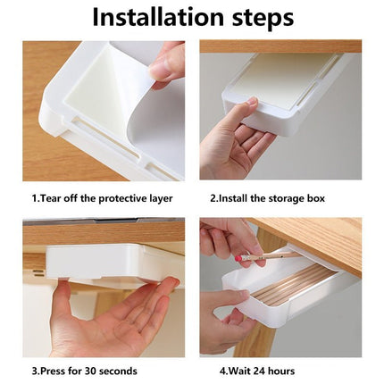 Under Desk Drawer Organizer in White, Self Adhesive Hidden Storage Tray for Pens and Small Office Supplies