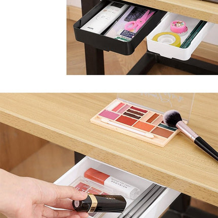 Under Desk Drawer Organizer in White, Self Adhesive Hidden Storage Tray for Pens and Small Office Supplies