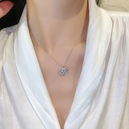Clover Necklace, Convertible 4 Heart Pendant Worn 2 Ways as a Row of Hearts or a Clover Charm, Gift for Her
