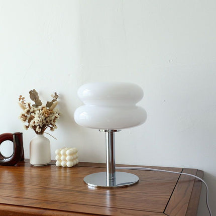 Handcrafted Italian Glass Table Lamp with Chrome Base | Soft Ambient Lighting for Bedroom and Living Room