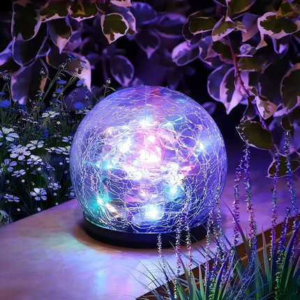 Solar-Powered Crackle Glass Sphere Orb for Outdoor Path Accent | Eco-Friendly Illumination for Gardens and Walkways