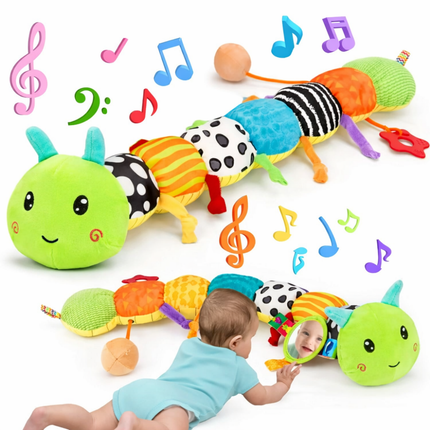 Baby Sensory Caterpillar Plush Toy with Music & Textures | Engaging Tummy Time Buddy for Early Learning and Development