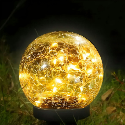 Solar-Powered Crackle Glass Sphere Orb for Outdoor Path Accent | Eco-Friendly Illumination for Gardens and Walkways
