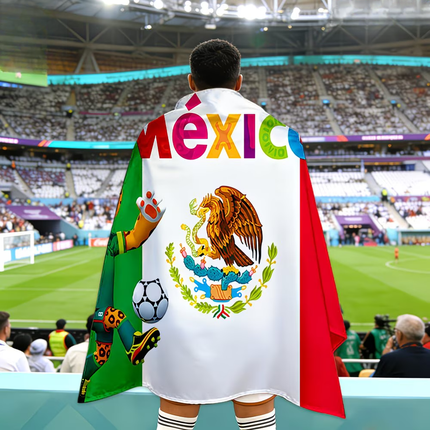 Flag Banner Soccer Fan Cape with Mexico-Inspired Print | Wearable Sports Banner for Match Day Celebrations