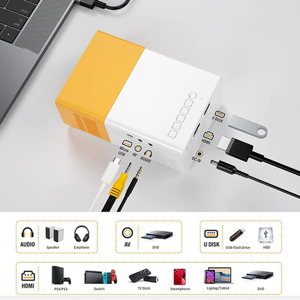 1080P Mini Projector with Built-In Speakers, Portable Full HD Home Theater for Bedroom, Living Room and Backyard Movies