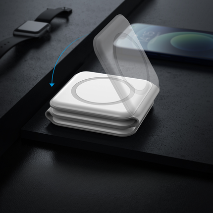 Magnetic Wireless Charger 15W with Foldable Stand, 3-in-1 Travel Charging Pad for Phone, Watch and Earbuds
