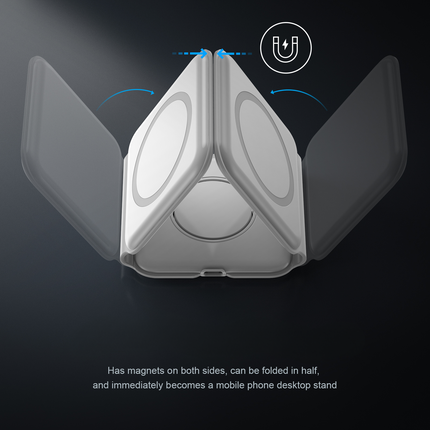 Magnetic Wireless Charger 15W with Foldable Stand, 3-in-1 Travel Charging Pad for Phone, Watch and Earbuds