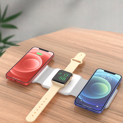 Magnetic Wireless Charger 15W with Foldable Stand, 3-in-1 Travel Charging Pad for Phone, Watch and Earbuds