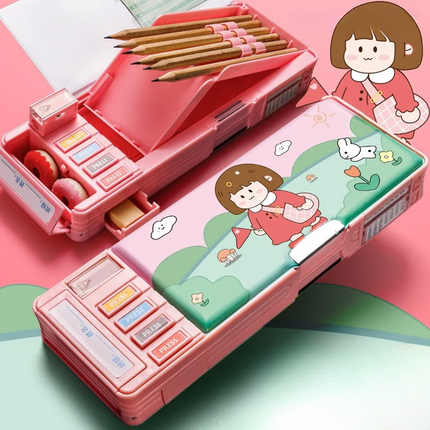 Kids Cartoon Pencil Case Storage Box for Pencils, Pens and Erasers, 9 Cartoon Designs, for School and Home