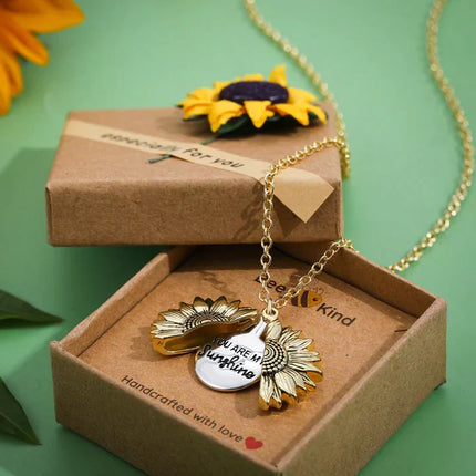 You Are My Sunshine Pendant Necklace with Heart Charm, Sentimental Message Jewelry Gift for Everyday Wear