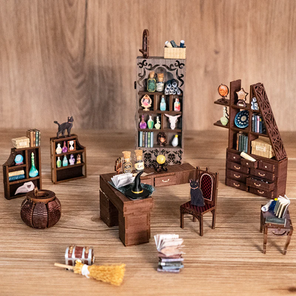 DIY Book Nook Kit, Magic Apothecary Miniature Witch Room Built From Scratch, All Raw Materials Included