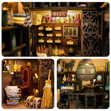 DIY Book Nook Kit, Magic Apothecary Miniature Witch Room Built From Scratch, All Raw Materials Included