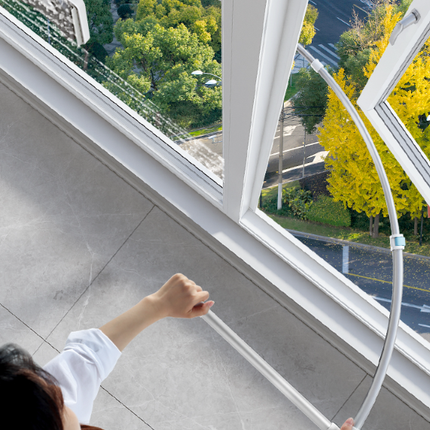 Window Cleaning Brush with Extendable Long Handle, Streak Free Head and Ergonomic Grip, No Ladder Needed