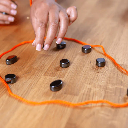 Magnetic Stones Game with Cord, Drop Your Magnets Without Clustering Them, First Player to Run Out Wins