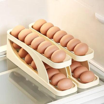 Rolling Egg Dispenser Rack for Refrigerator, Stackable Space Saving Egg Holder Organizer with Auto Roll Design