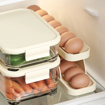 Rolling Egg Dispenser Rack for Refrigerator, Stackable Space Saving Egg Holder Organizer with Auto Roll Design